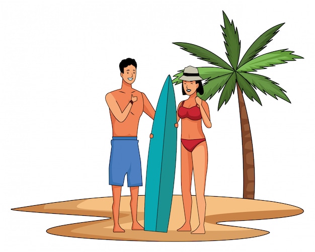 Pareja joven disfrutando de dibujos animados de verano
