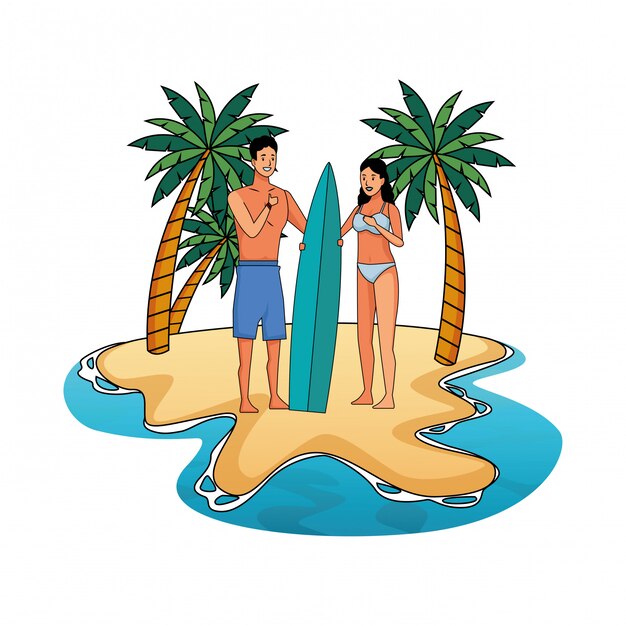 Pareja joven disfrutando de dibujos animados de verano