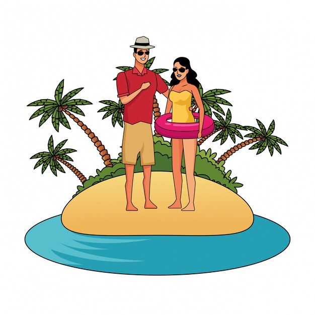 Pareja joven disfrutando de dibujos animados de verano