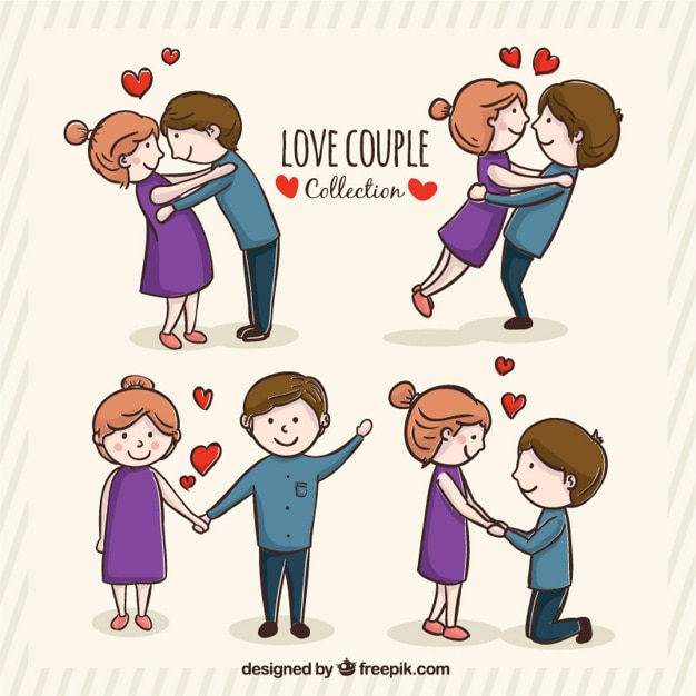 Pareja joven romántica en diferentes posturas
