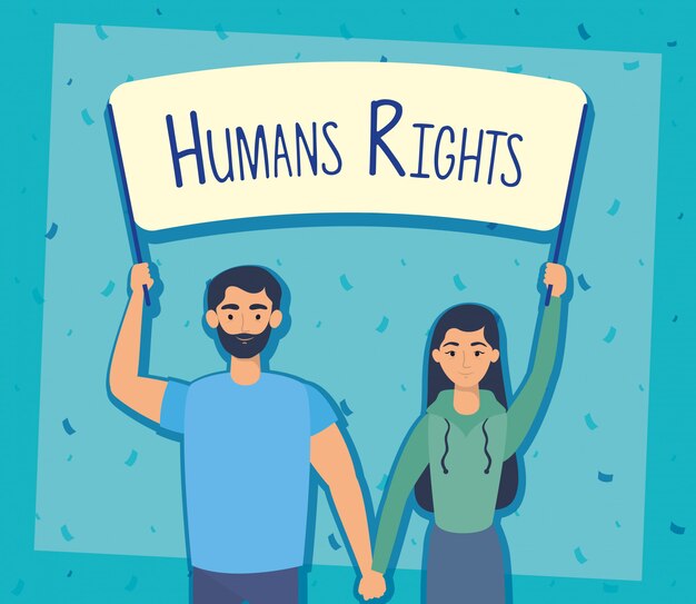 Pareja de jóvenes amantes con diseño de ilustración de vector de etiqueta de derechos humanos