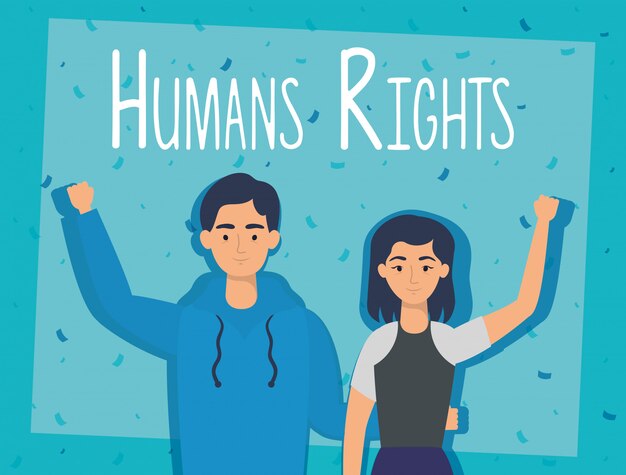 Pareja de jóvenes amantes con diseño de ilustración de vector de etiqueta de derechos humanos