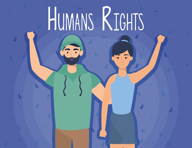 Vector gratuito pareja de jóvenes amantes con diseño de ilustración de vector de etiqueta de derechos humanos