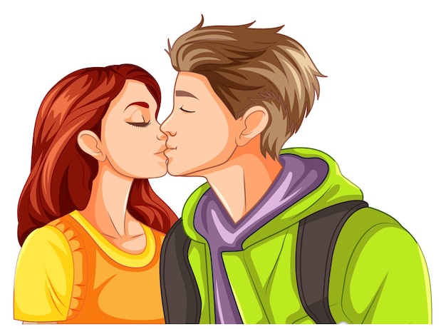 Vector gratuito una pareja de jóvenes se besan aislados.