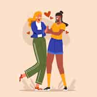 Vector gratuito pareja lesbiana plana ilustrada