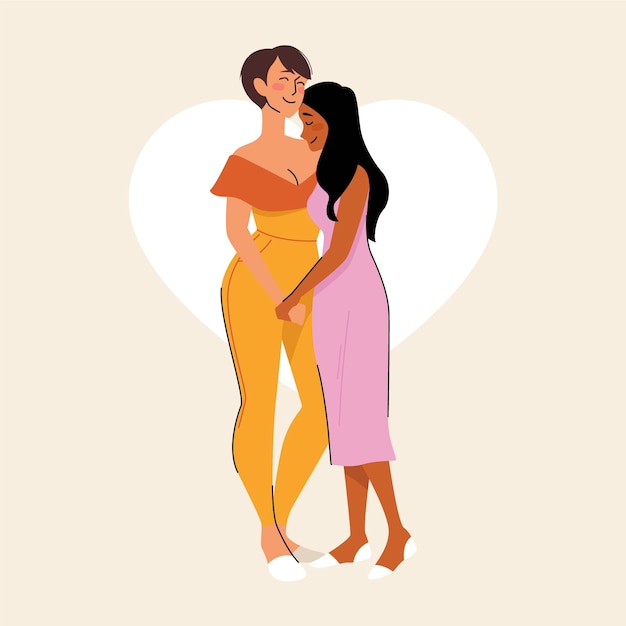 Vector gratuito pareja de lesbianas de diseño plano enamorado ilustrado