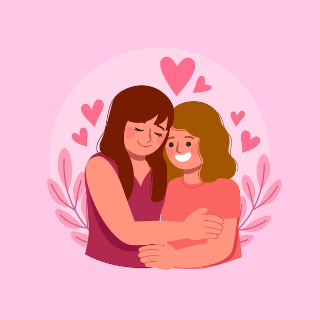 Pareja de lesbianas de diseño plano enamorado