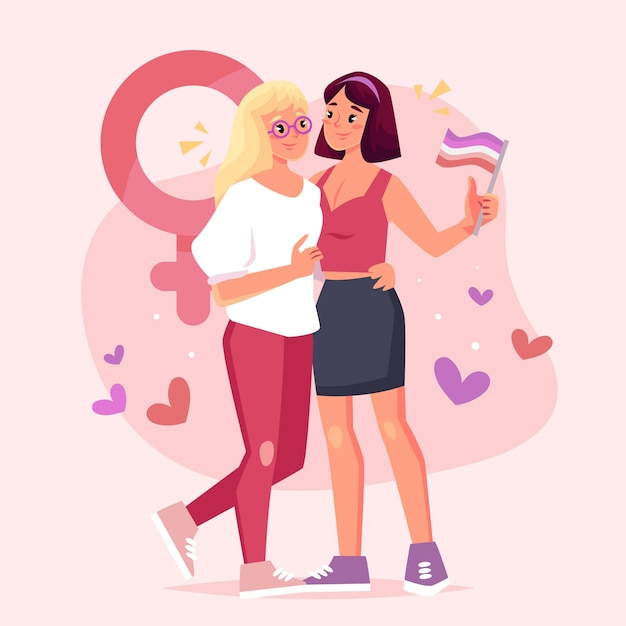 Vector gratuito pareja de lesbianas de diseño plano