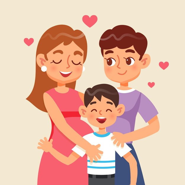 Pareja de lesbianas con un niño ilustrado