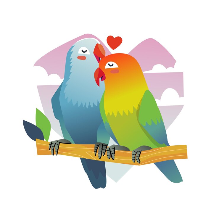 Vector gratuito pareja de loros plana de san valentín