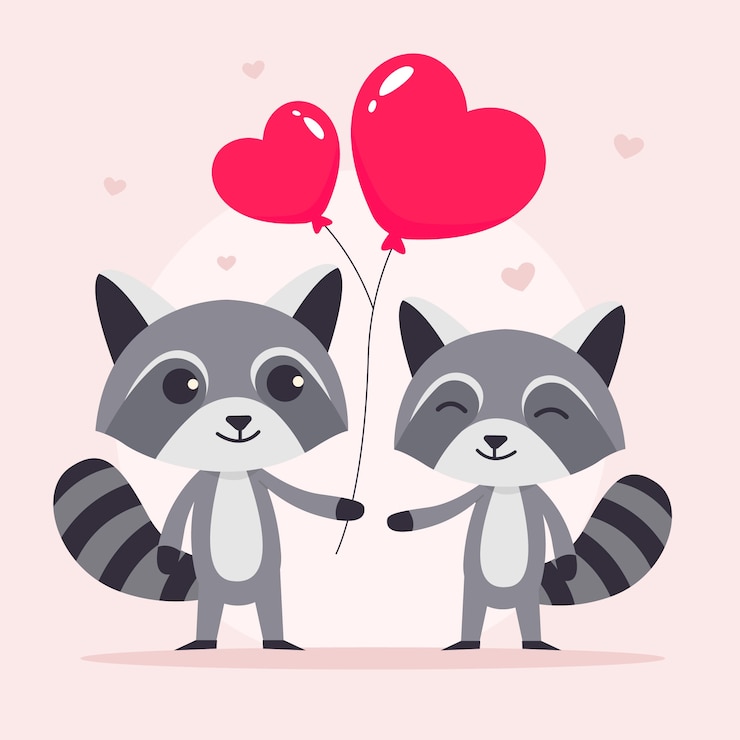 Vector gratuito pareja de mapaches de san valentín de diseño plano