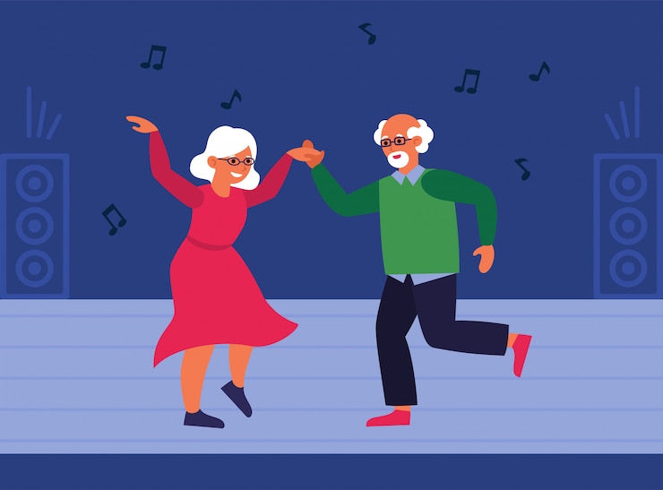 Vector gratuito pareja mayor, en, pista de baile