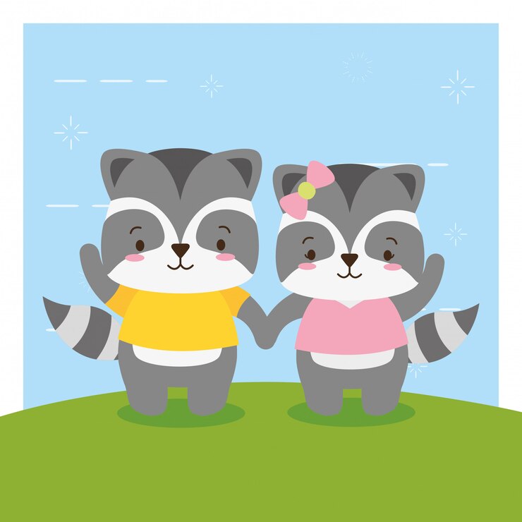 Vector gratuito pareja de mofeta, caricatura animal lindo y estilo plano, ilustración