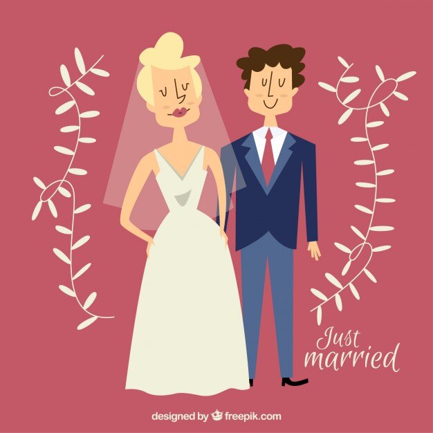 Vector gratuito pareja de novios vintage en diseño plano