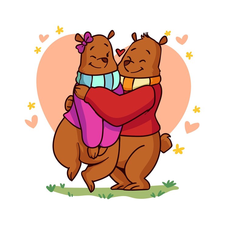 Vector gratuito pareja de osos de san valentín dibujados