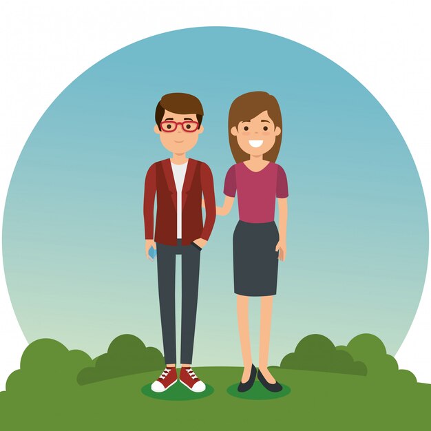 pareja en los personajes del parque