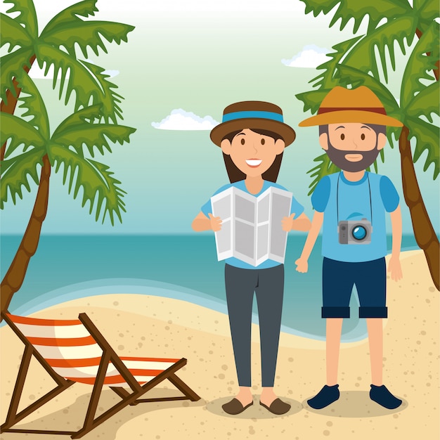 Vector gratuito pareja en los personajes de playa