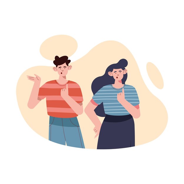 pareja personas señalar con el dedo personajes