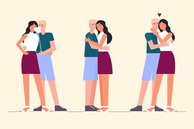 Vector gratuito pareja plana besándose ilustración