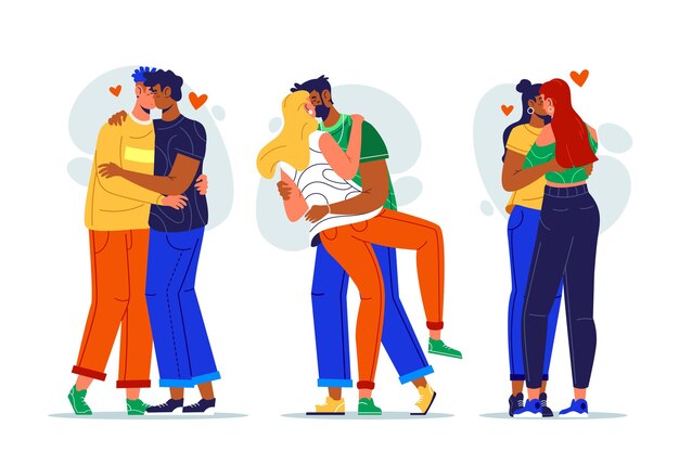 Pareja plana besándose ilustración