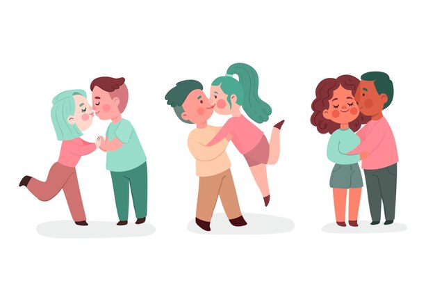 Vector gratuito pareja plana besándose ilustración