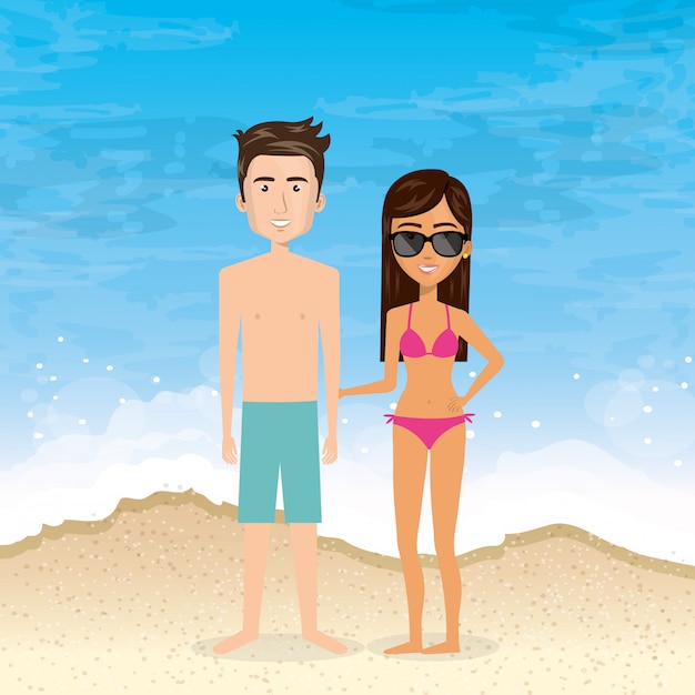 Vector gratuito pareja en la playa vacaciones de verano