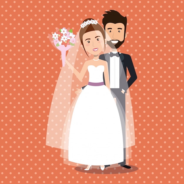 Vector gratuito pareja de recién casados personajes de avatares