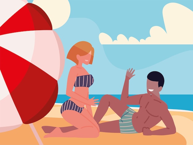 pareja relajante en vacaciones en la playa
