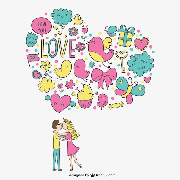 Vector gratuito pareja romántica con dibujos