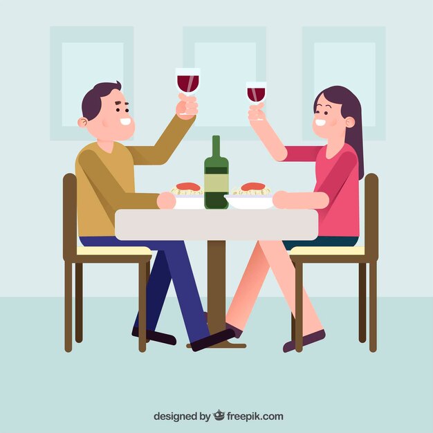 Pareja sonriente brindando con vino