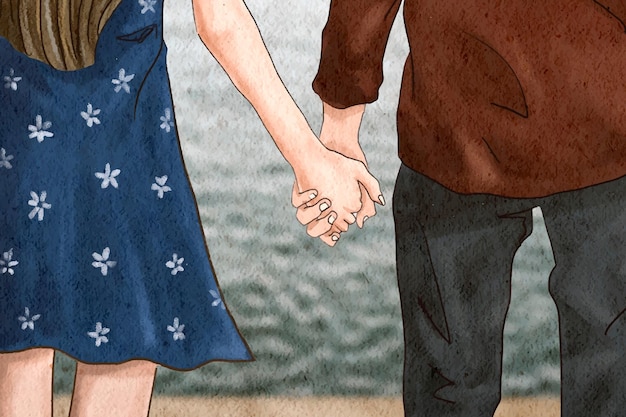 Pareja tomados de la mano romántica ilustración de San Valentín