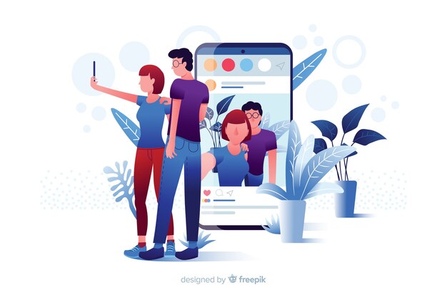 Pareja tomando una selfie para publicar en las redes sociales