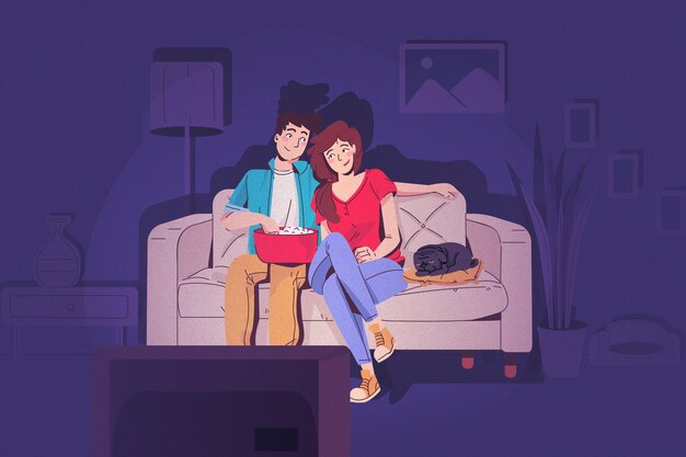 Pareja viendo tv en la noche