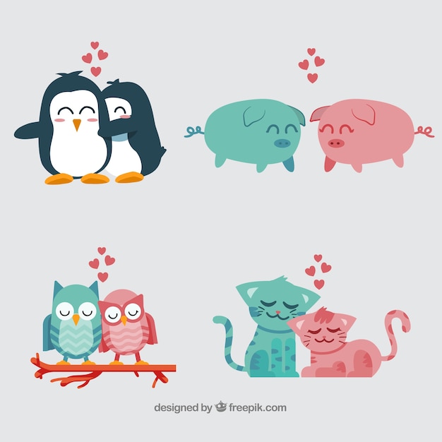 Vector gratuito parejas de animales de san valentin