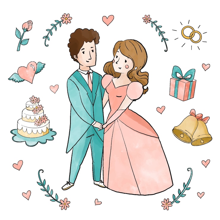 Vector gratuito parejas de boda de acuarela
