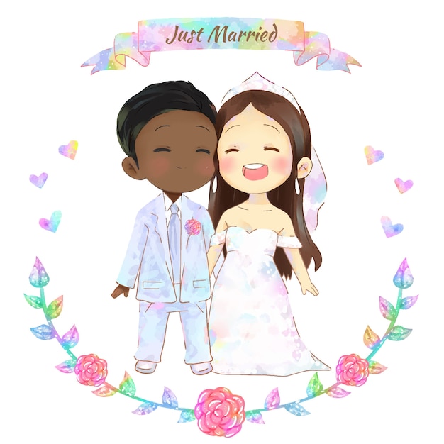 Vector gratuito parejas de boda de acuarela