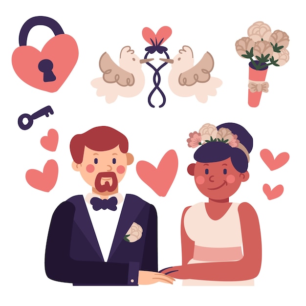 Vector gratuito parejas de boda dibujadas a mano