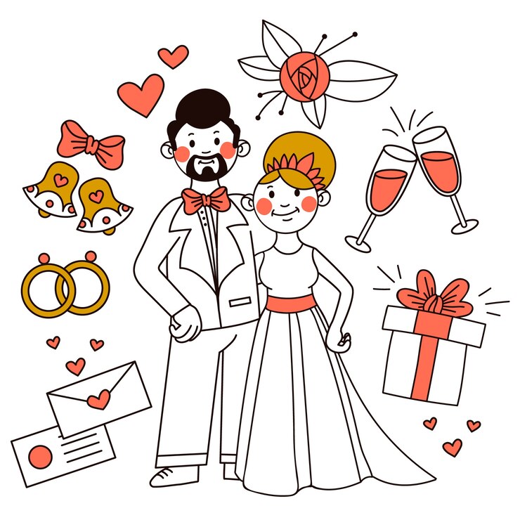 Vector gratuito parejas de boda dibujadas a mano