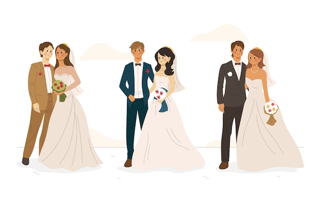 Parejas de boda dibujadas a mano
