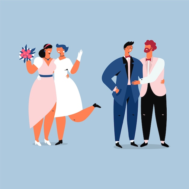 Vector gratuito parejas de boda en diseño plano