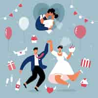 Vector gratuito parejas de boda en diseño plano