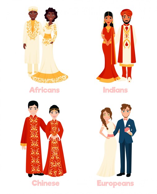 Parejas de boda multicultural