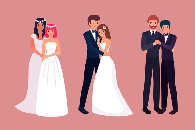 Parejas de boda con parejas diversas