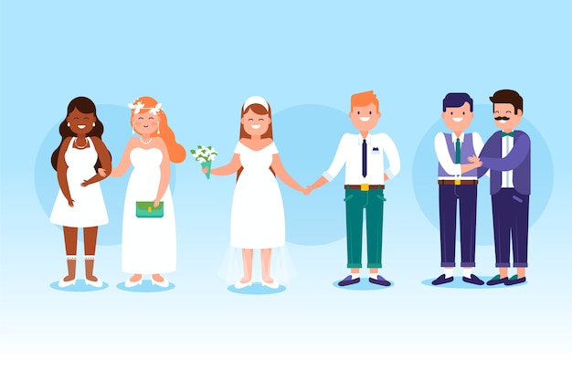 Vector gratuito parejas de boda con trajes elegantes