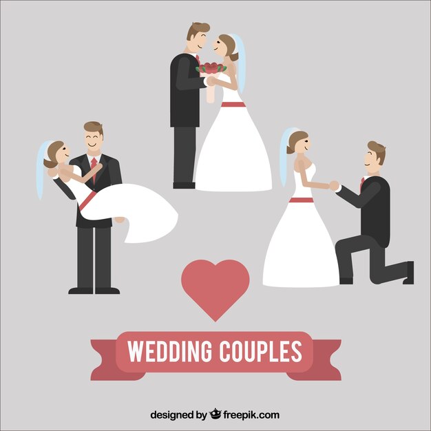 Vector gratuito parejas de casados en diseño plano