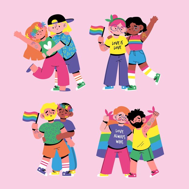 Parejas celebrando el evento del día del orgullo