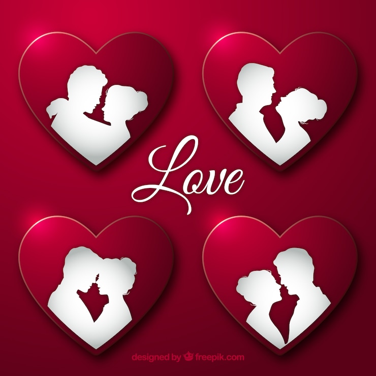Vector gratuito parejas enamoradas dentro de corazones
