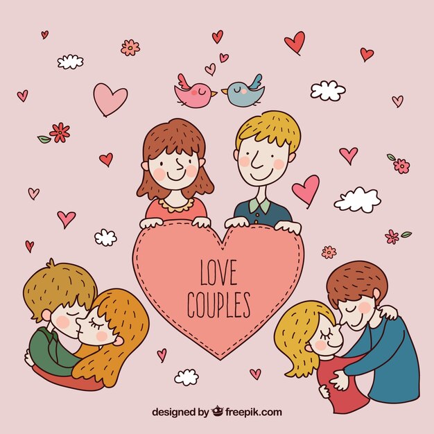 Parejas enamoradas dibujadas a mano