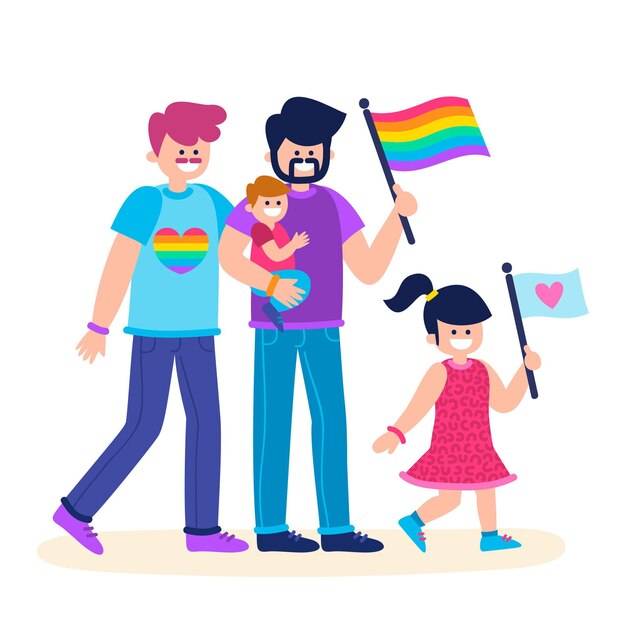 Parejas y familias celebrando el día del orgullo juntos