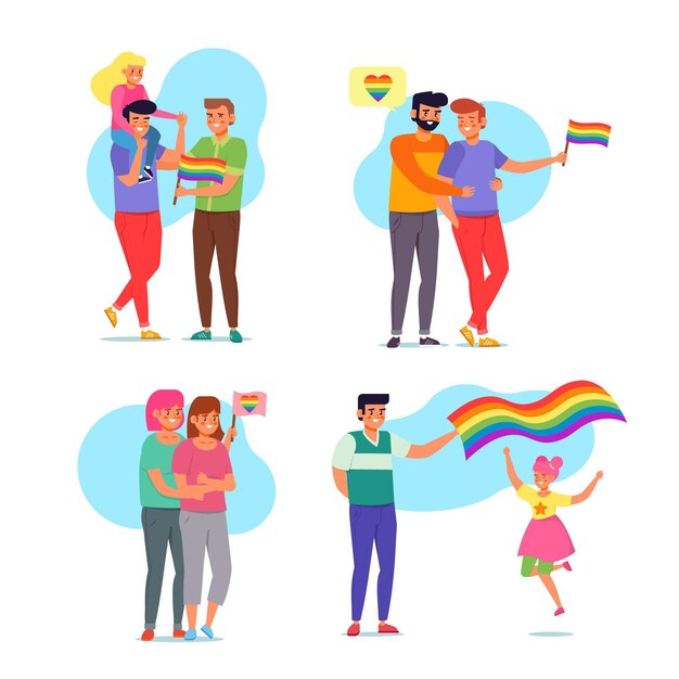 Parejas y familias celebrando el día del orgullo